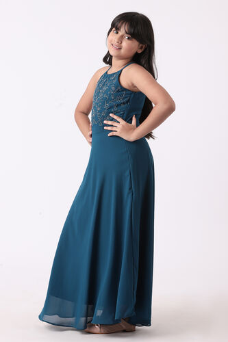 Teal Solid Flared Gown, Teal, image 2